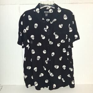 Hot Topic Shirt Mens XL Black Button Up All Over Print Skull Camp Skater Y2K